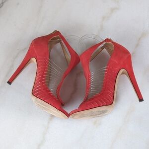 Jimmy Choo Red Suede Cutout Stiletto Size 8